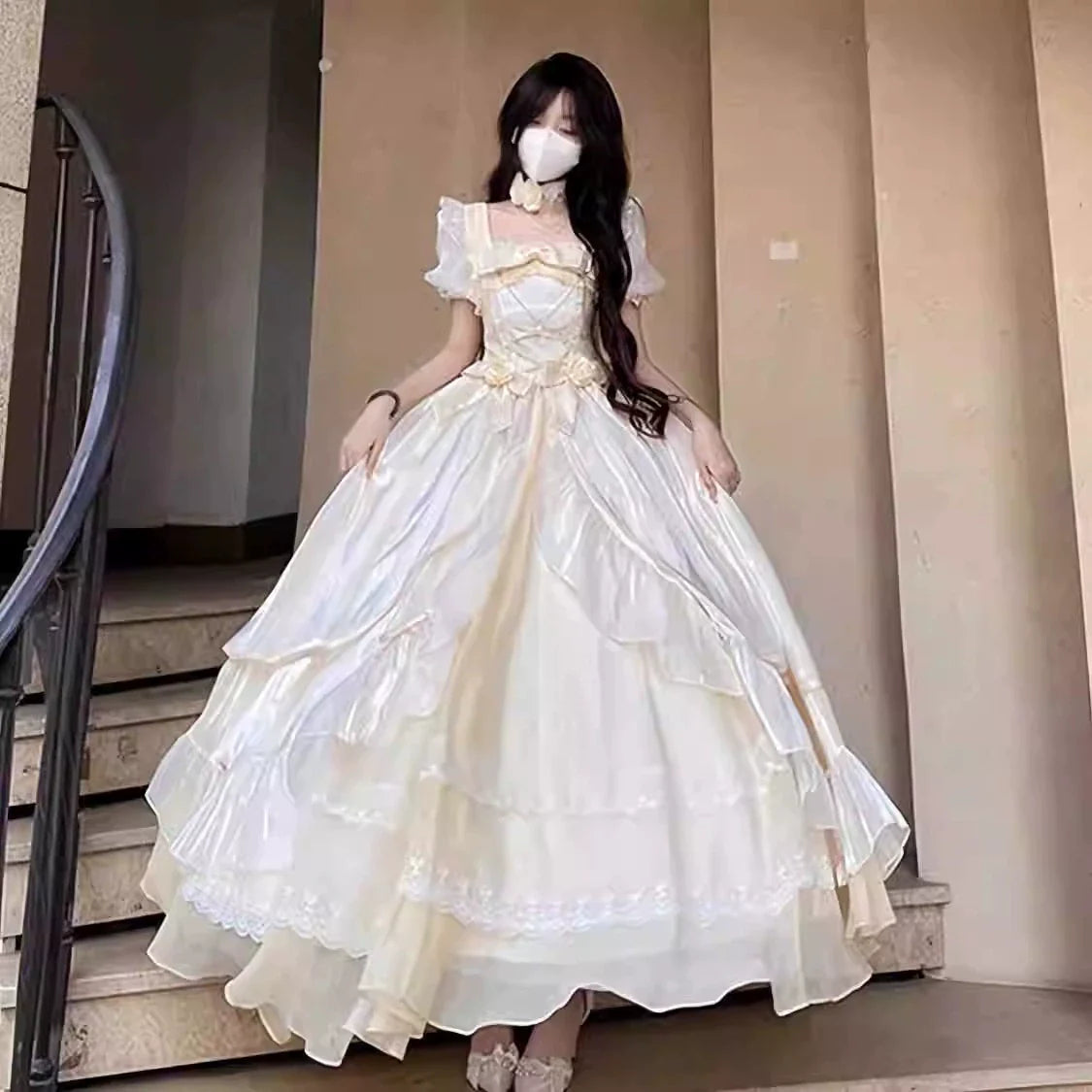 Blue Adult Formal Dress, Big Flower Bridal Lolita Dress, OP Lolita, Gorgeous Escaping Puffy Tailed Princess Dress