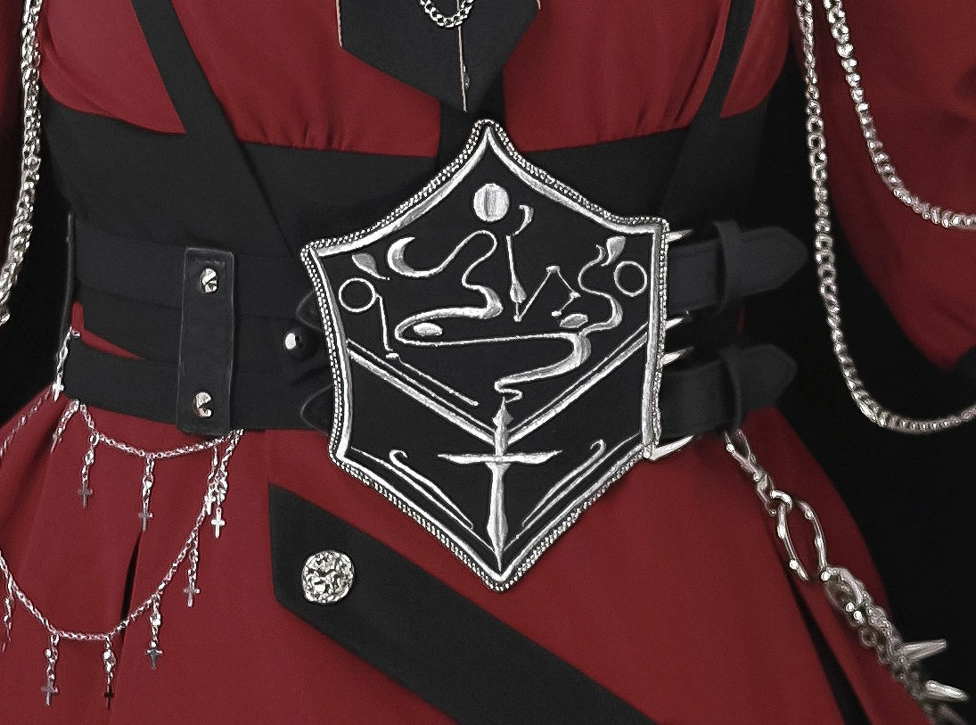 Gothic - style Long Cloak - holding Design, Embellished with Intricate Silver Patterns and Elegant Hat