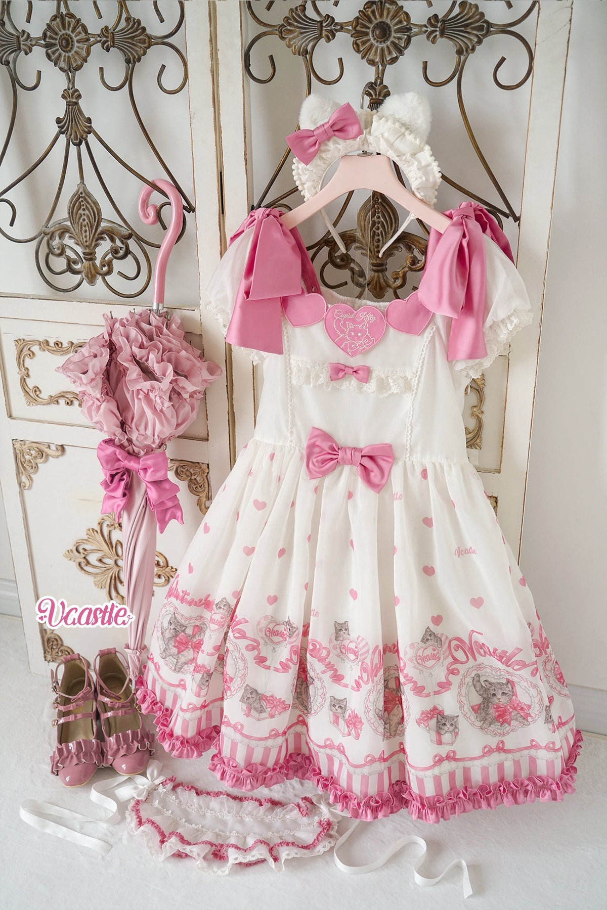 3 Colors Available Kitten Heart Lolita JSK & OP - Sweet Classic Bow Edition