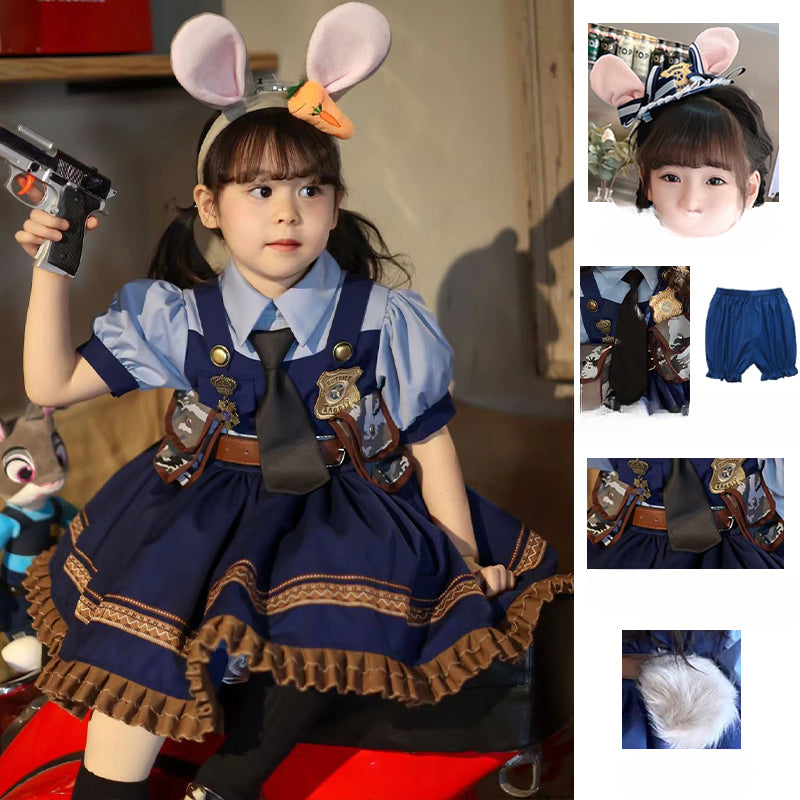 Rabbit Police Officer Lolita Dress for Girls - Navy Blue Whimsical Princess Costume