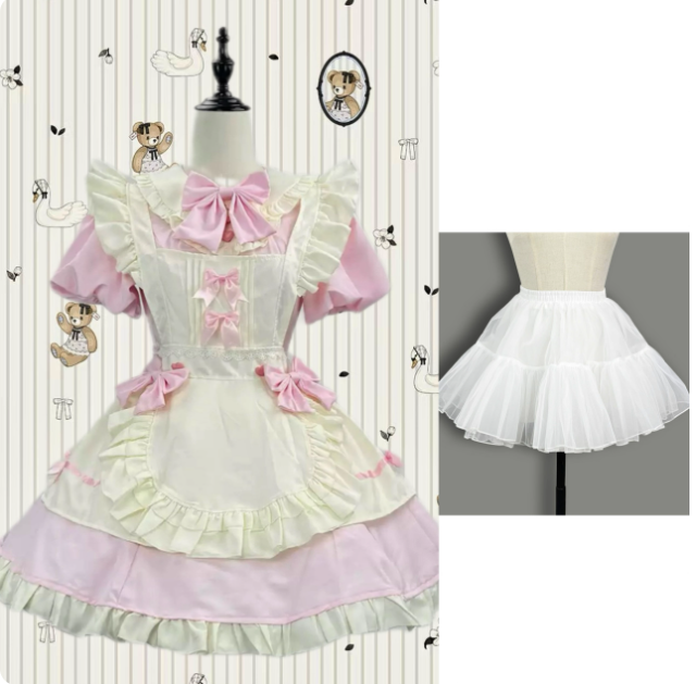 Elegant Black and White Lolita Maid Dress with Ruffled Skirt and Delicate Bows