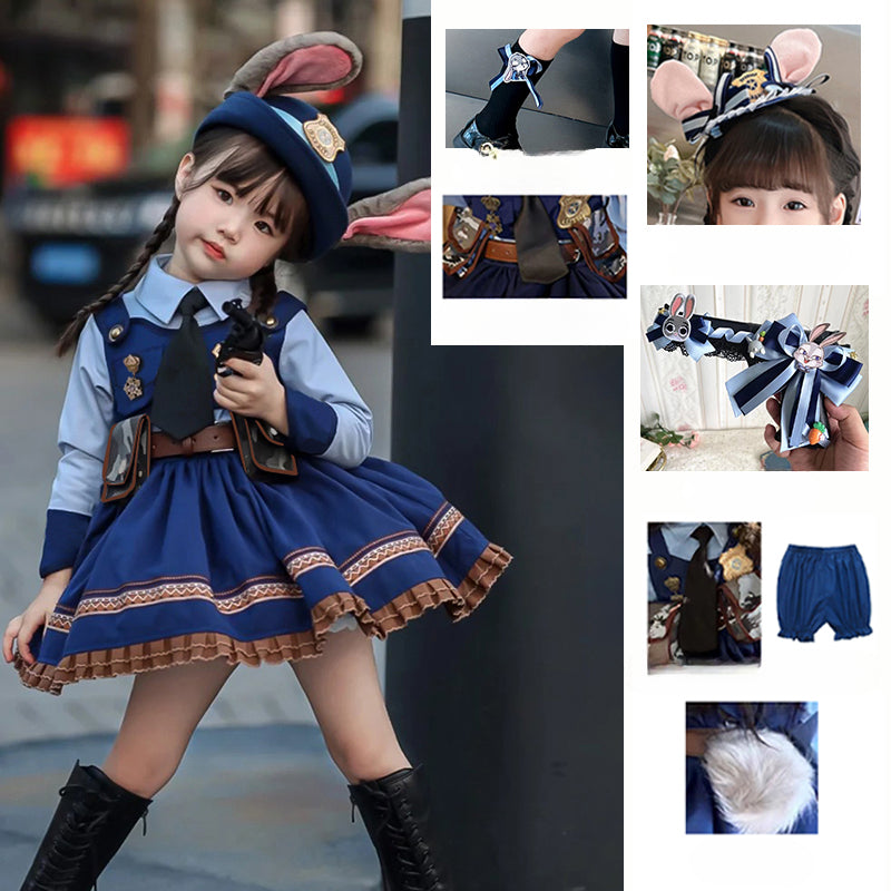 Rabbit Police Officer Lolita Dress for Girls - Navy Blue Whimsical Princess Costume