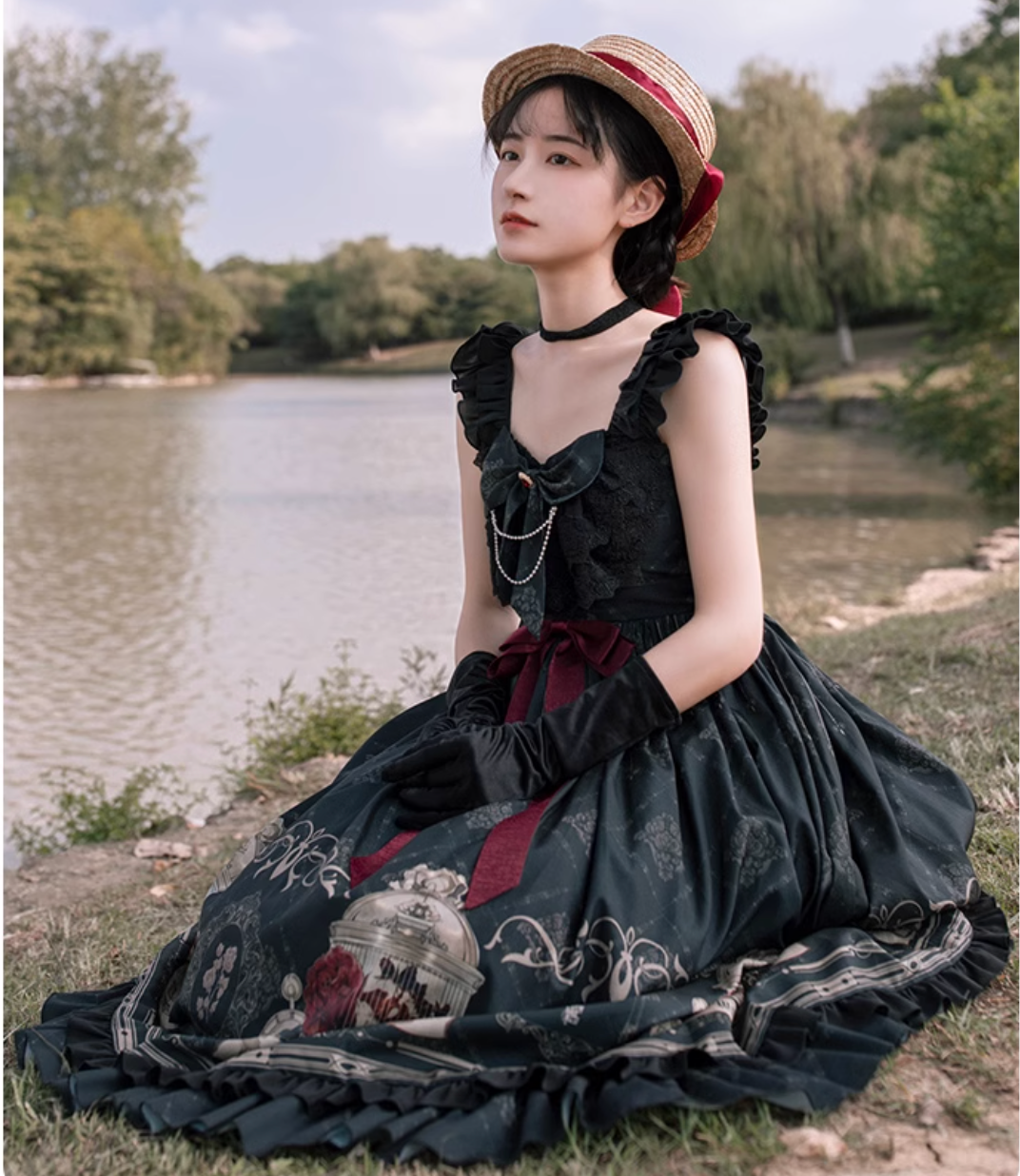 [Nightingale and Rose JSK] Original Design Lolita Dress with CLA Print Birdcage Pattern for Autumn and Winter