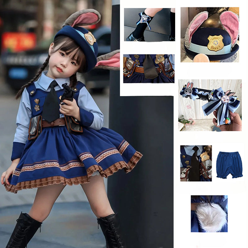 Rabbit Police Officer Lolita Dress for Girls - Navy Blue Whimsical Princess Costume