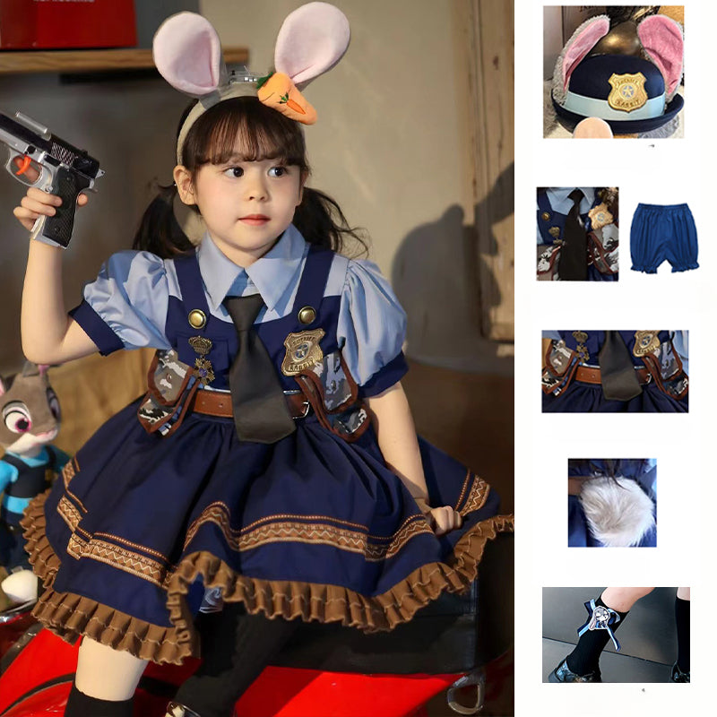 Rabbit Police Officer Lolita Dress for Girls - Navy Blue Whimsical Princess Costume