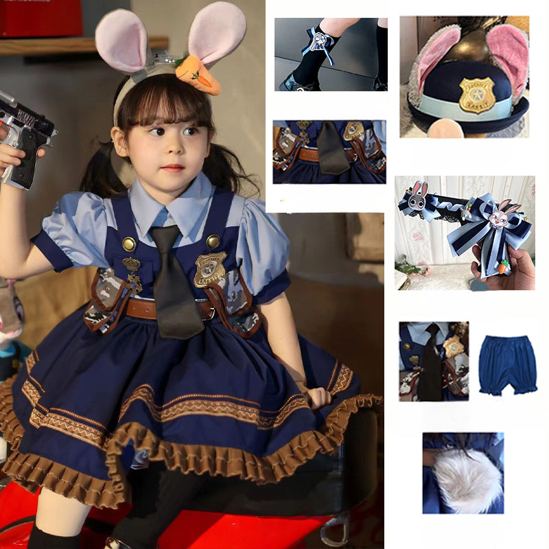 Rabbit Police Officer Lolita Dress for Girls - Navy Blue Whimsical Princess Costume