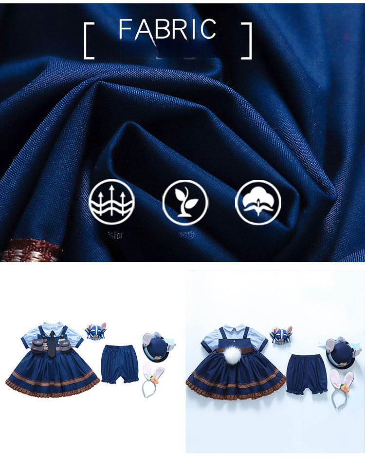 Rabbit Police Officer Lolita Dress for Girls - Navy Blue Whimsical Princess Costume
