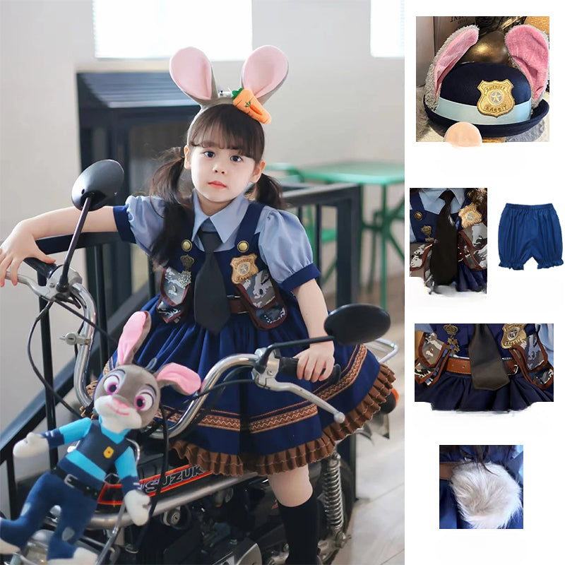 Rabbit Police Officer Lolita Dress for Girls - Navy Blue Whimsical Princess Costume