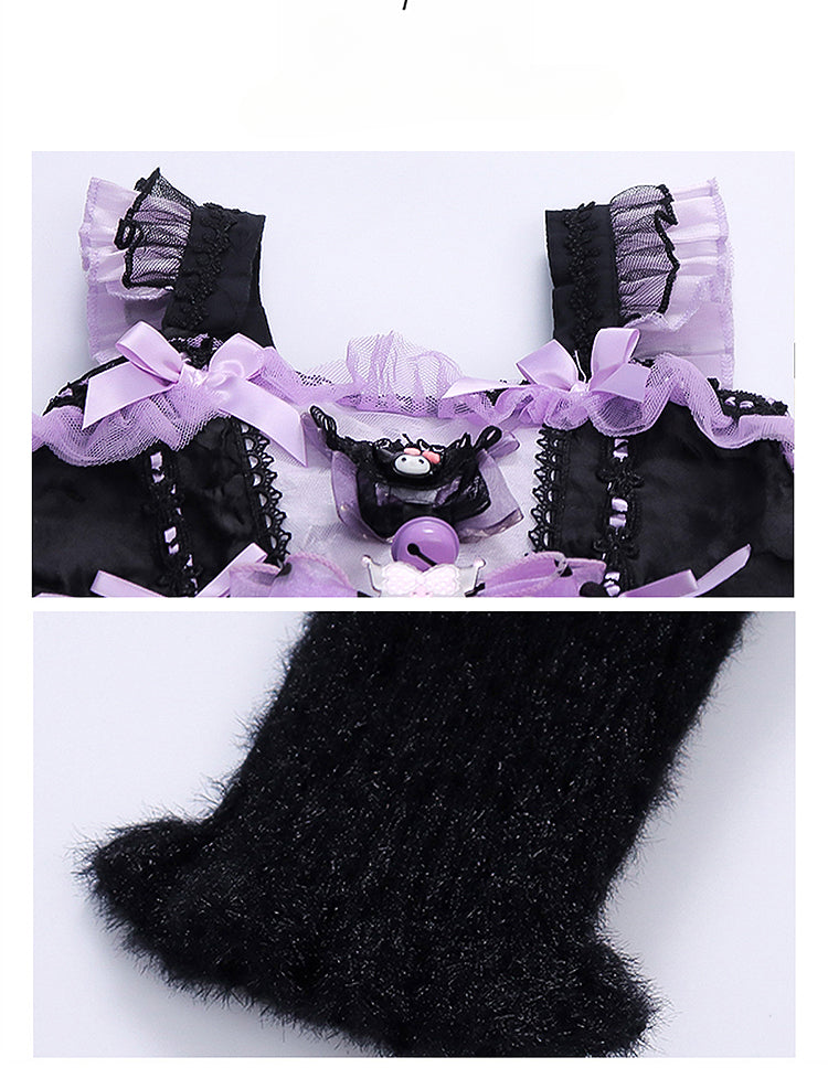 Elegant Black and Purple Lolita Dress for Girls - Intricate Lace and Ruffled Skirt - Perfect for Tea Parties and Special Occasions
