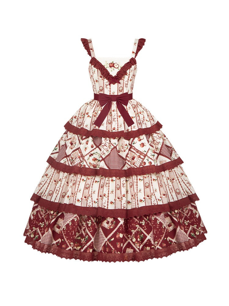 Vintage Pastoral Embroidery Tiered JSK - Four Seasons Garden Charm