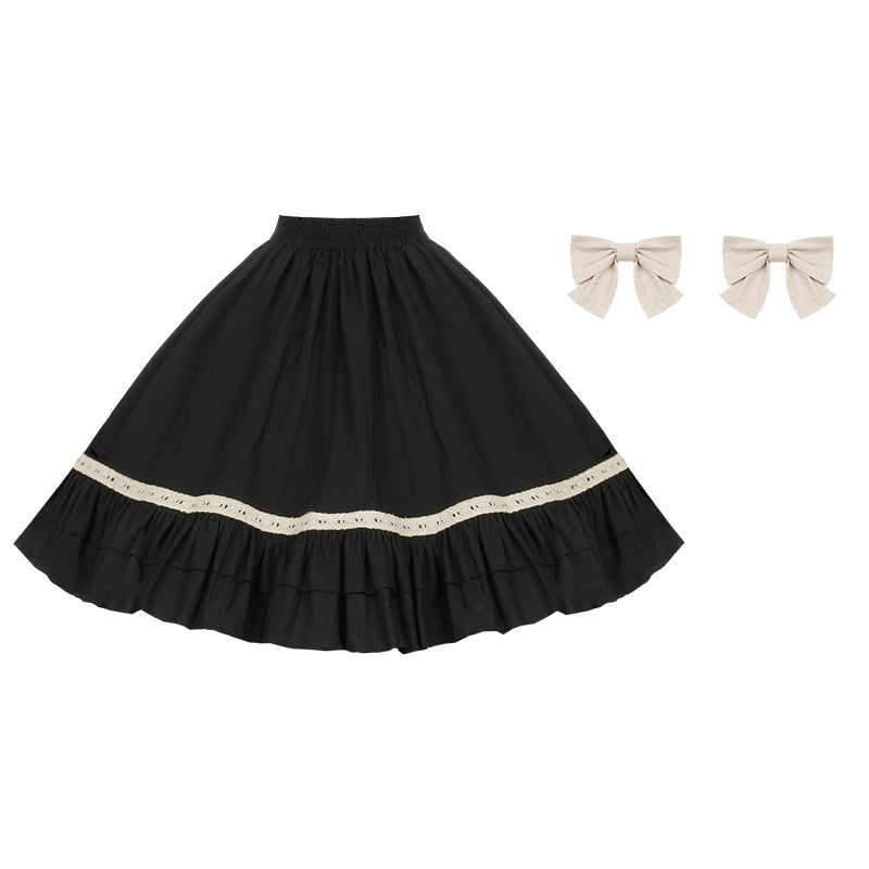 Elegant Black and Cream Lolita Dress with Multi-Tiered Ruffles and Detachable Apron