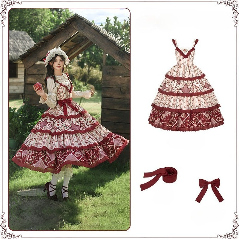 Vintage Pastoral Embroidery Tiered JSK - Four Seasons Garden Charm