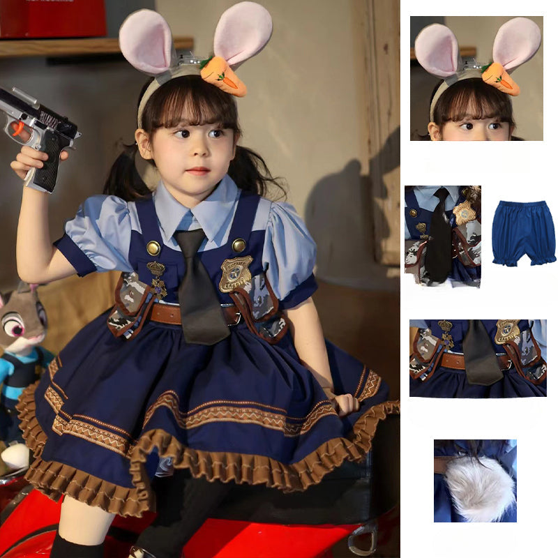 Rabbit Police Officer Lolita Dress for Girls - Navy Blue Whimsical Princess Costume