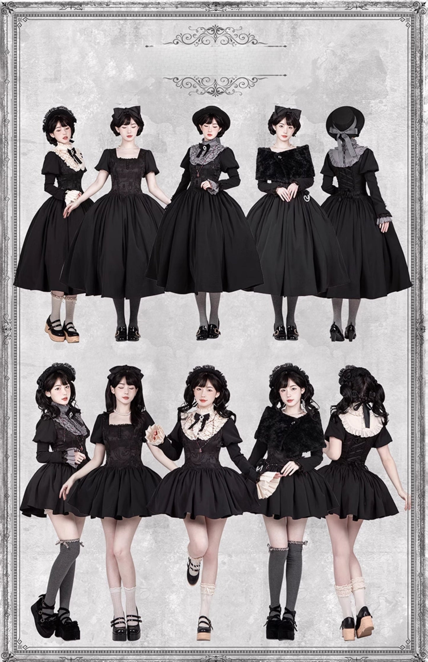 Black & Cream Whimsical Lolita Dress – Multi-Tiered Lace Skirt