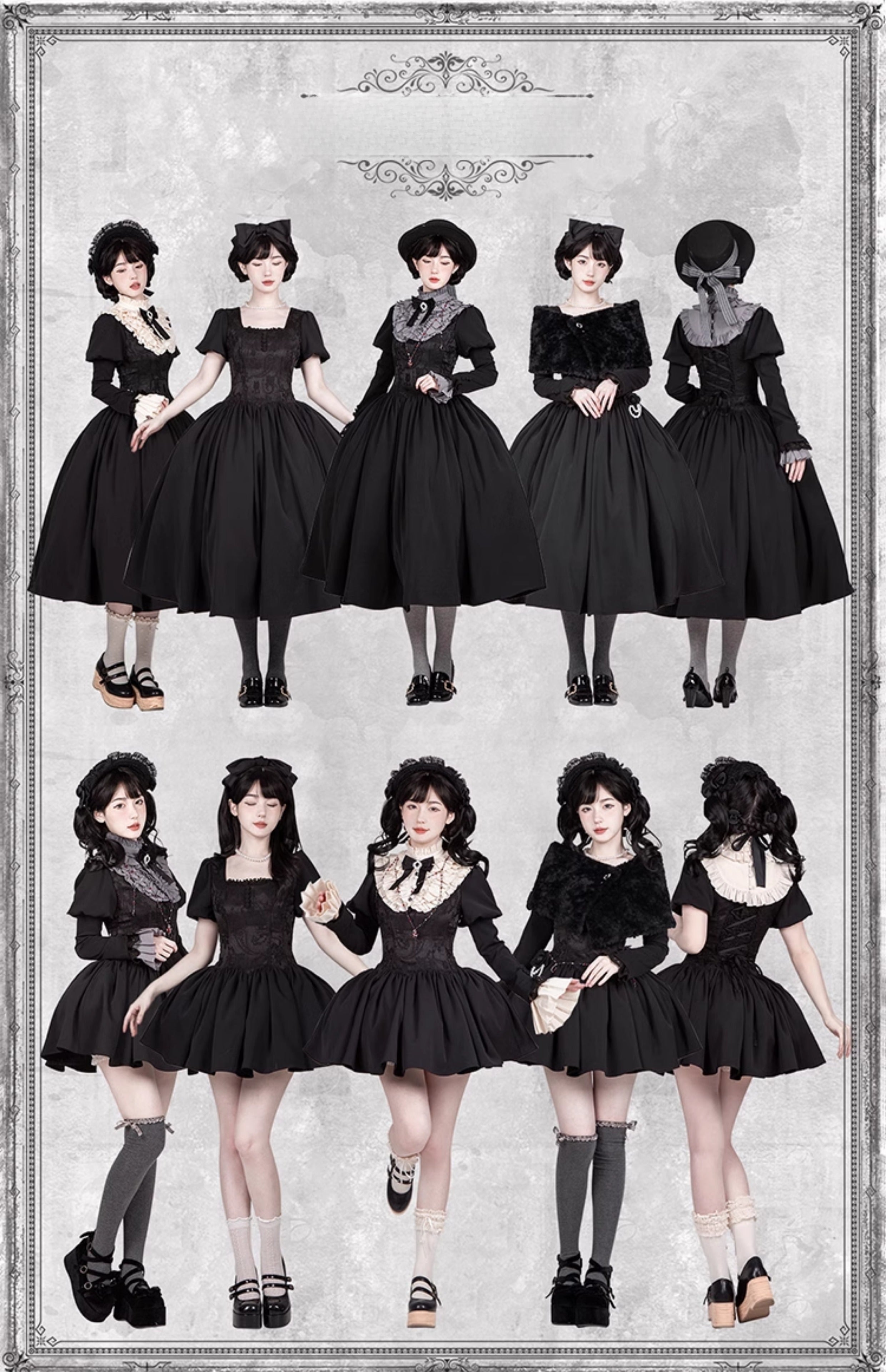 Black & Cream Whimsical Lolita Dress – Multi-Tiered Lace Skirt