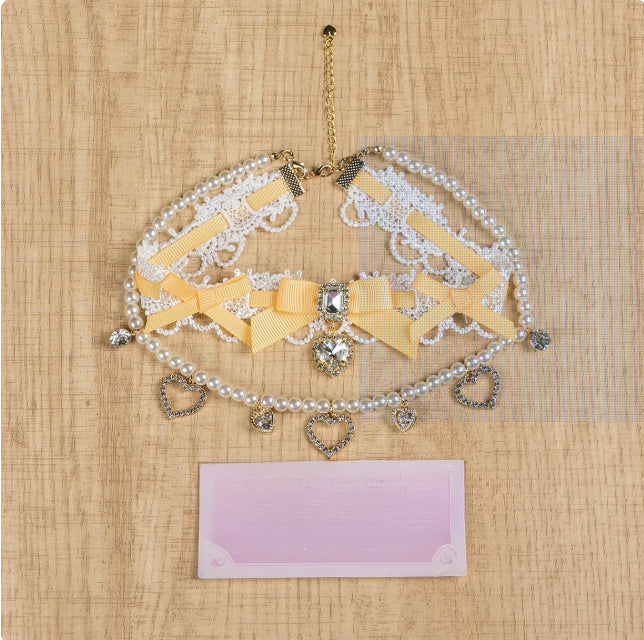 Edgy Punk Style Elaborate Double-Layer Necklace with Pearls and Gemstone Choker Lolita Collarbone Chain