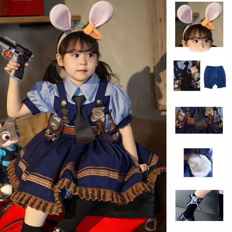 Rabbit Police Officer Lolita Dress for Girls - Navy Blue Whimsical Princess Costume