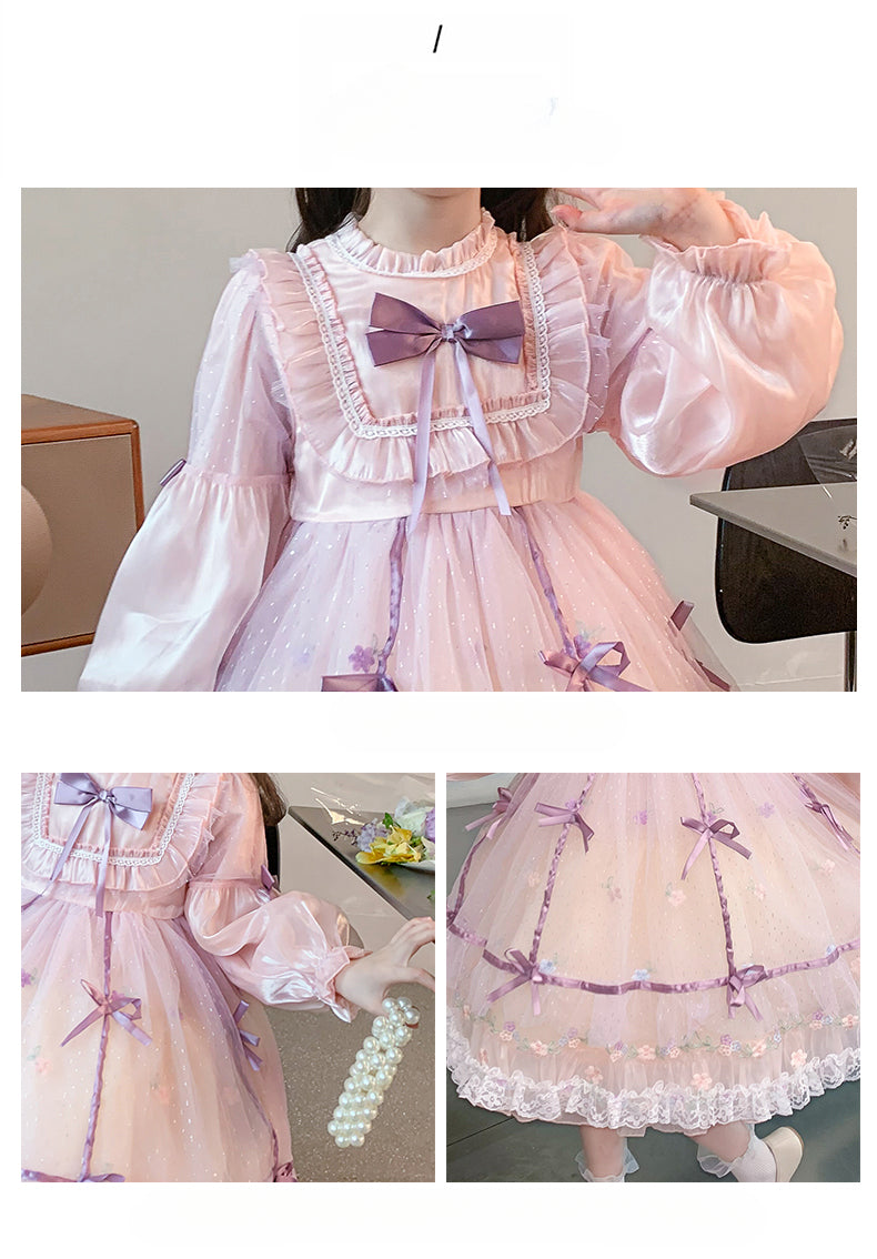 Charming Pastel Pink Lolita Dress with Purple Accents for Girls - Spring and Autumn Collection