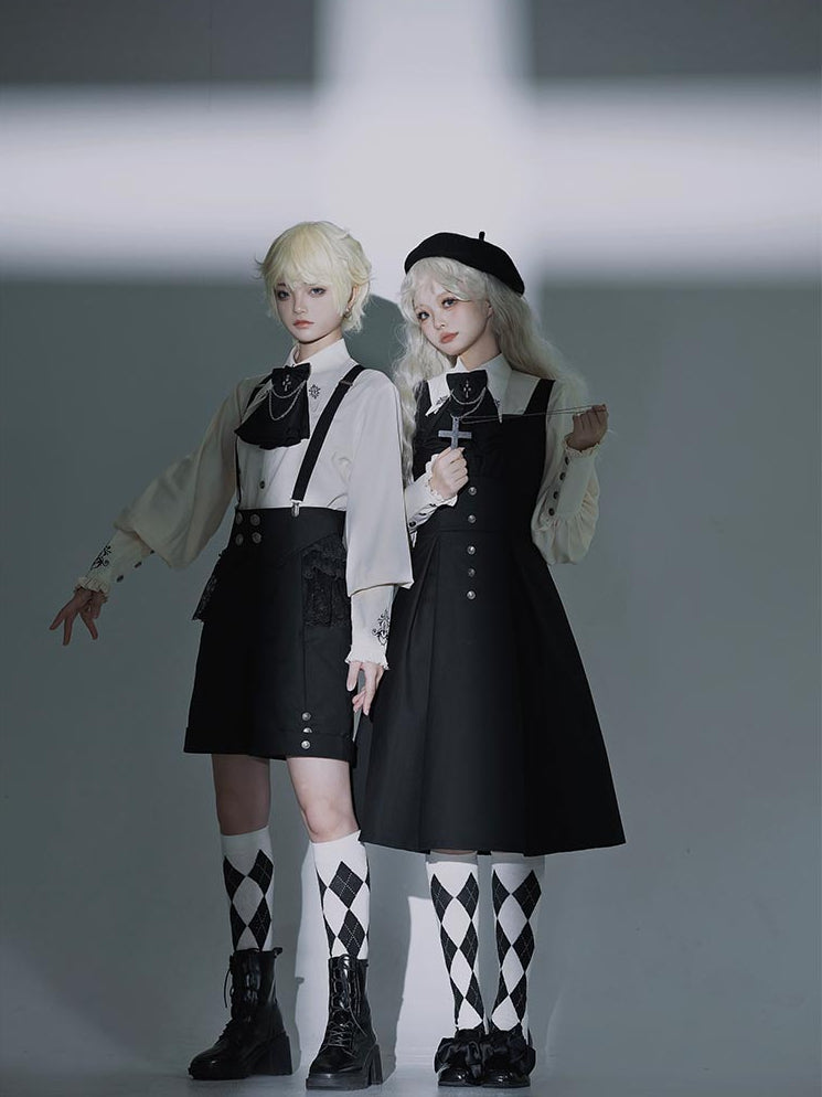 Original Lolita Prince-Style Cape Shirt + Overall Dress Set – Fantasy Gothic Lolita Costume for Cosplay or Daily Wear