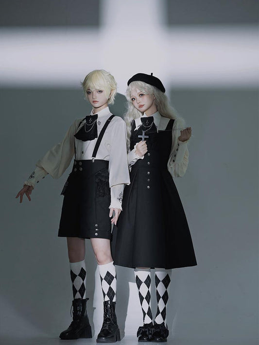 Original Lolita Prince-Style Cape Shirt + Overall Dress Set – Fantasy Gothic Lolita Costume for Cosplay or Daily Wear