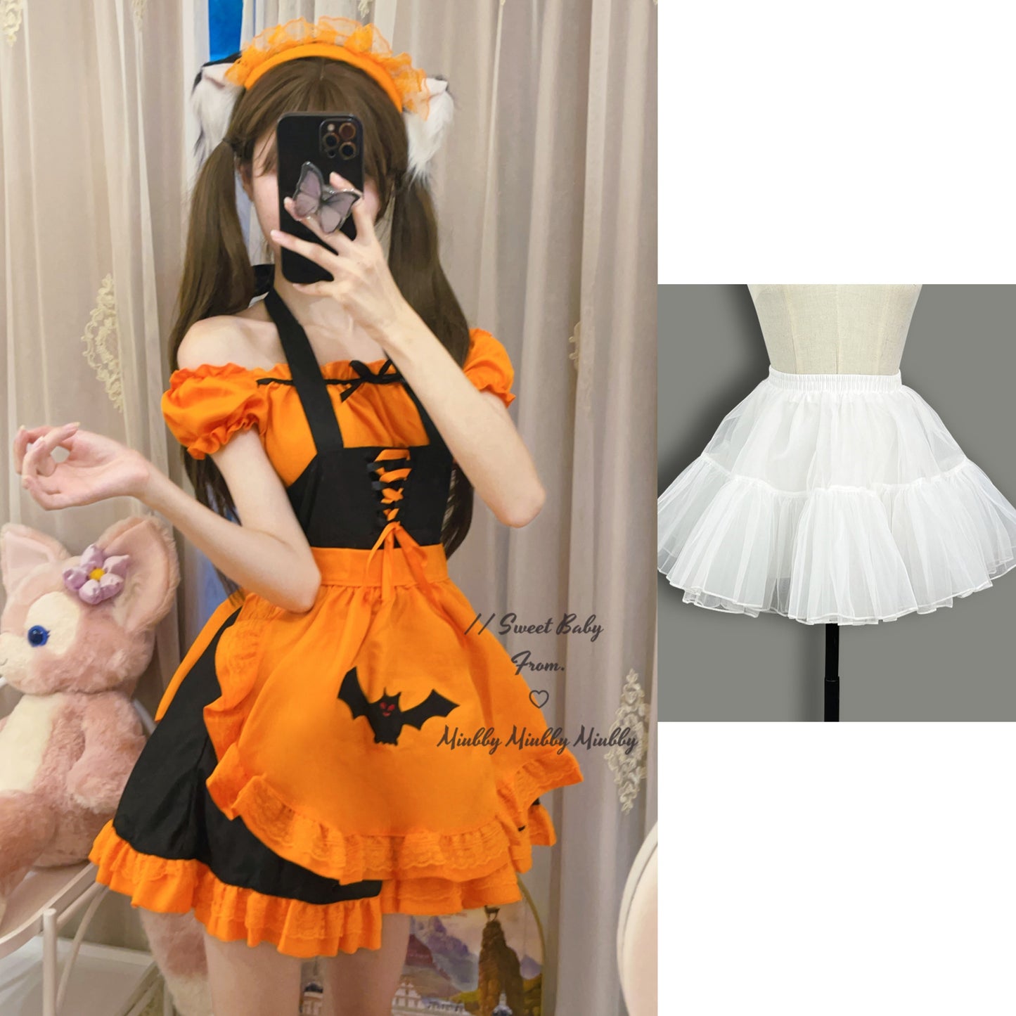 S-3XL Enchanting Halloween Lolita Maid Costume with Bat Applique and Ruffled Trim Skirt