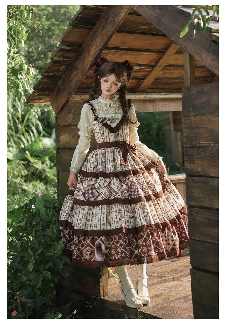 Vintage Pastoral Embroidery Tiered JSK - Four Seasons Garden Charm