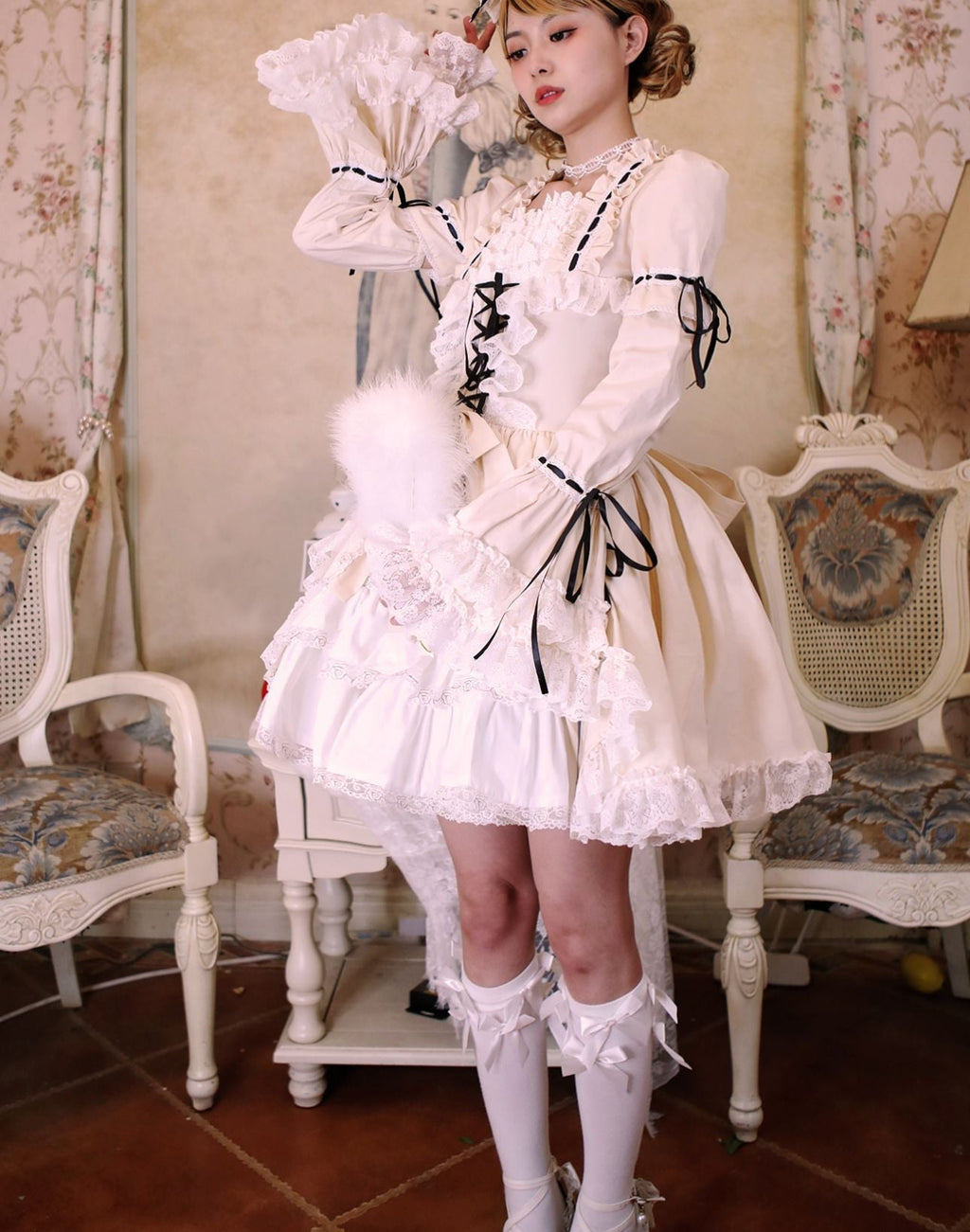 [Multi-Colors-Available] Lace Garden Vintage Set-in Sleeve Cassical Lolita OP Dress