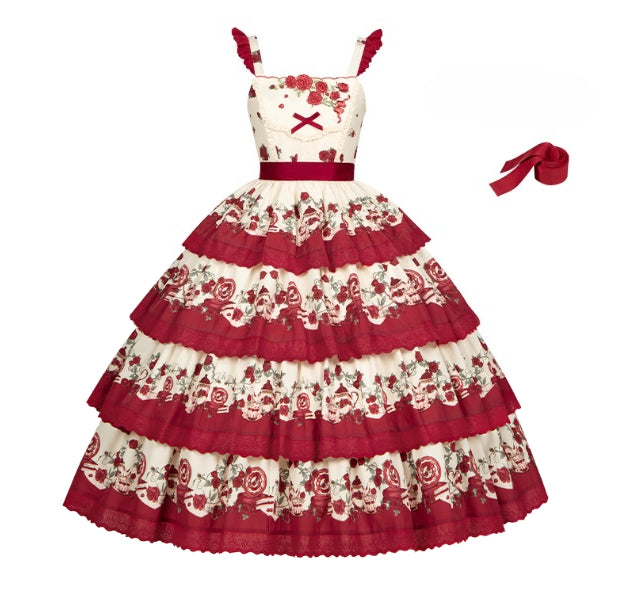 CLA Pastoral Floral Embroidery Tiered Four-segment Pendulum JSK Twin