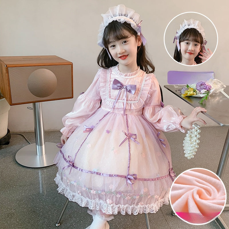 Charming Pastel Pink Lolita Dress with Purple Accents for Girls - Spring and Autumn Collection