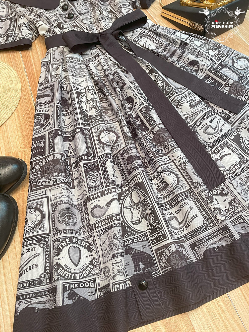 Vintage Postage Stamp Lolita Dress – Classic American Retro Short Sleeve OP for Daily Wear