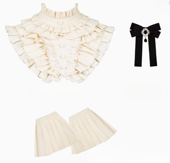 Black & Cream Whimsical Lolita Dress – Multi-Tiered Lace Skirt